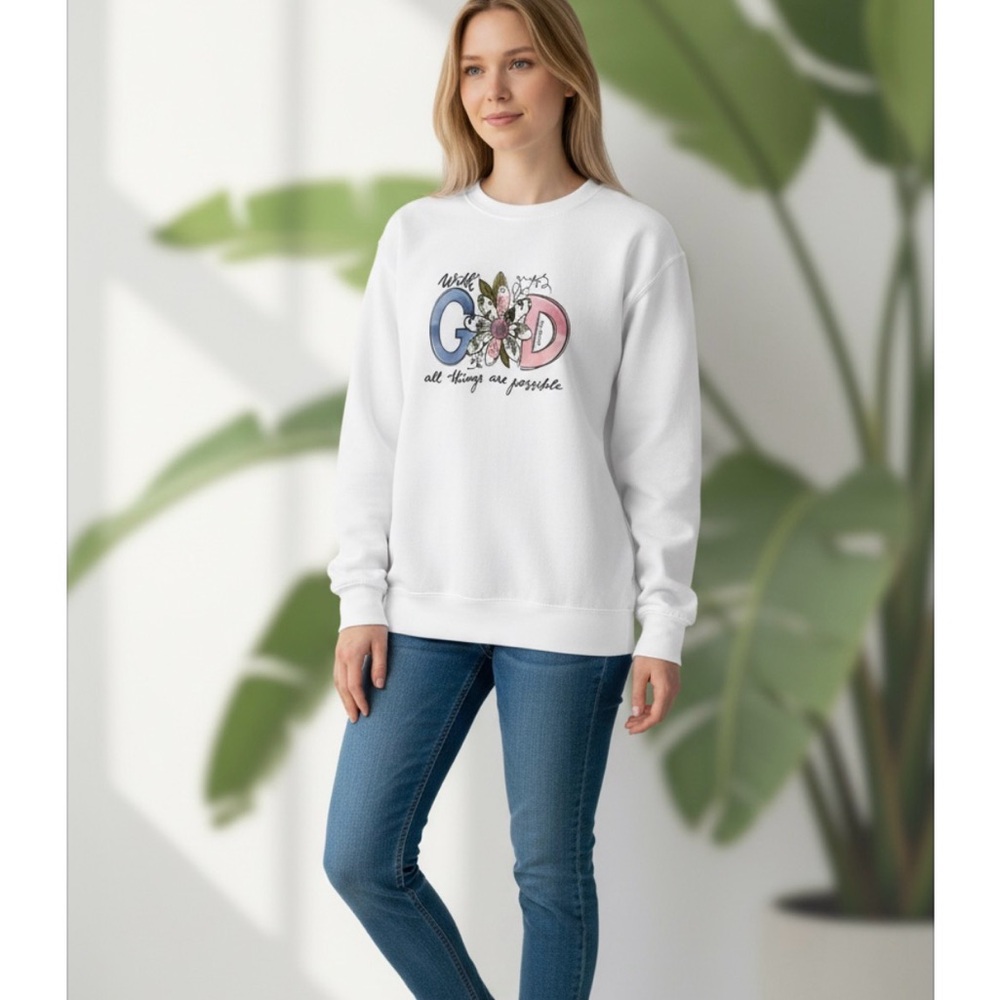 White Graphic Crew Neck Sweater